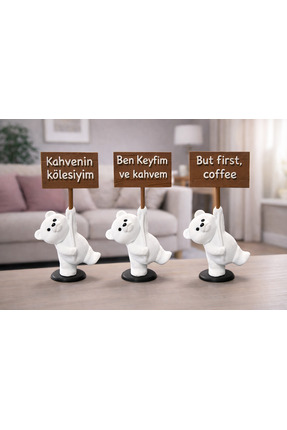 Dekoratif Ayıcık Kahve Seti – Modern Minimal Ev Aksesuarı Hediyelik Obje Masa Üstü Dekoratif Süs Image 1