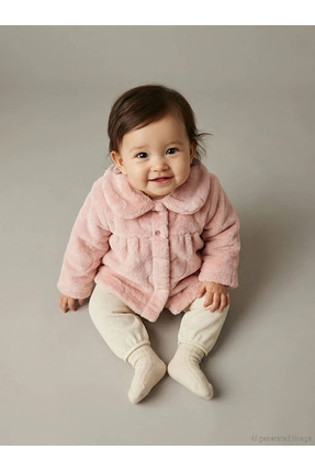 LCW baby Pembe Bebe Yaka Kız Bebek Pelüş Mont Image 0