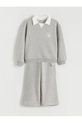 LCW Kids Gri Polo Yaka Kız Çocuk Sweatshirt Ve Eşofman Alt Image 0