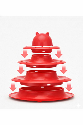 3 Katlı Hareketli Toplu Kedi Oyuncağı Kırmızı – Sıkılmayı Önleyen, Evde Enerji Atıcı Oyuncak Image 1