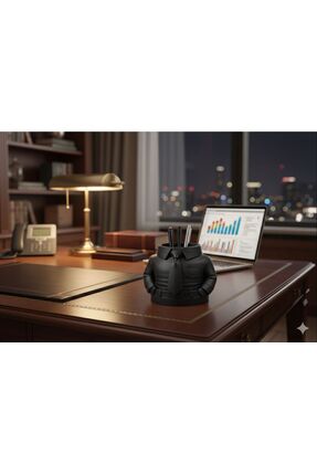 Gömlek Kravat Tasarımlı Masaüstü Kalemlik - Dekoratif Ofis Organizeri ve Yönetici Hediyesi Siyah Image 1