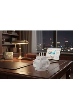 Gömlek Kravat Tasarımlı Masaüstü Kalemlik - Dekoratif Ofis Organizeri ve Yönetici Hediyesi Beyaz Image 1