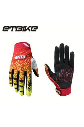 ETBike Bisiklet Freeride Kross Eldiveni Bilek Kapamalı Dört Mevsim Uzun Parmak Eldiven Kırmızı Large Image 0