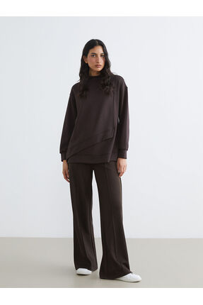 Kahverengi Beli Lastikli Geniş Paça Kadın Eşofman Altı Image 0