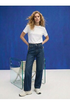 Zera Düz Paça Yüksek Bel Mavi Jean Pantolon Image 0