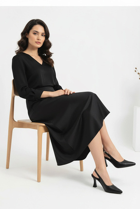 Kadın Sivri Burunlu Topuklu Ayakkabı - Siyah deri Image 3