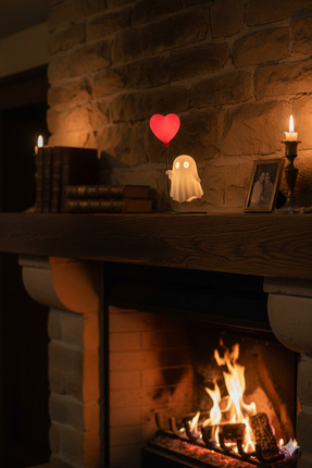 Sevgilisine kalpli balon götüren hayalet - Led lamba - Dekoratif Biblo - dekor - Pilli Mum Image 1