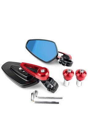Üniversal Katlanabilir Motorsiklet Gidon Aynası Siyah-kırmızı Image 2