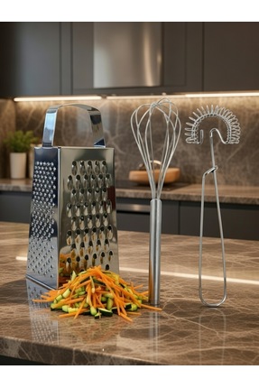 4 Parça 3'lü Mutfak Seti; Koncıs Sarımsak Ezici Idealısk Rende Idealısk 2 Li Çırpıcı Image 3