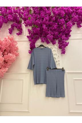 Kadın Ev Giyim Örme Fitilli Şortlu Takım Image 1