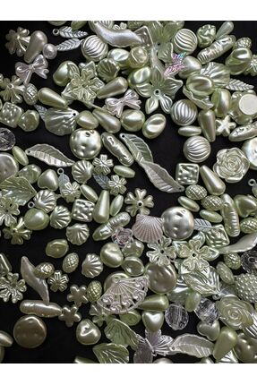 40 Adet Sedefli Yeşil Şeffaf Karışık Figürlü Plastik Boncuk Image 1