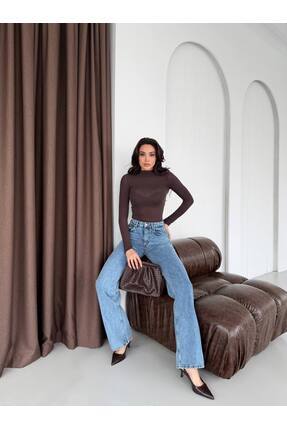 Kadın Dik Yaka Trend Kaşmir Transparan Bluz Image 1