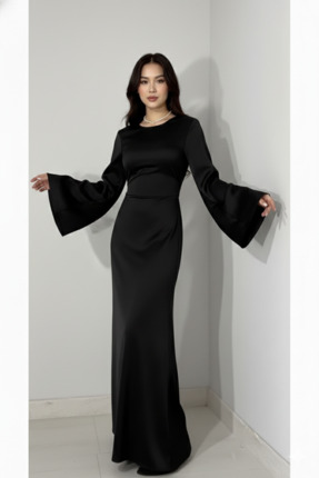 Arkadan İpli Tesettür Abiye Siyah 583291 Image 1