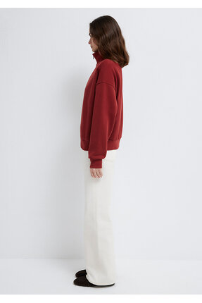 MVJNS Nakışlı Yarı Fermuarlı Kırmızı Sweatshirt 1S10533-70411 Image 3