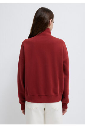 MVJNS Nakışlı Yarı Fermuarlı Kırmızı Sweatshirt 1S10533-70411 Image 4