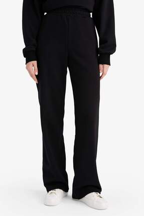 Straight Fit Beli Lastikli Eşofman Altı Cepli Yüksek Bel Kalın Basic Düz B8571AX23WN Image 3