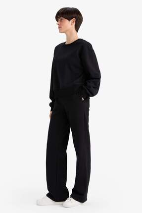 Straight Fit Beli Lastikli Eşofman Altı Cepli Yüksek Bel Kalın Basic Düz B8571AX23WN Image 1