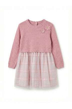 LCW Kids Pembe Bisiklet Yaka Çiçekli Kız Çocuk Tütü Elbise Image 0