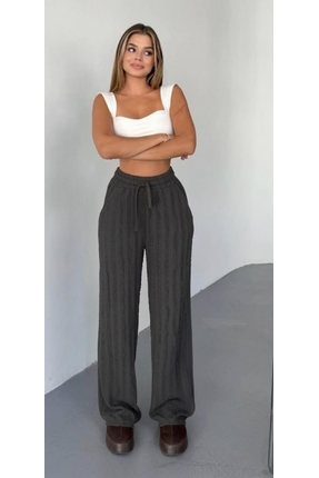 Füme Kışlık Fırfır Modal Cepli Plazzo Pantolon Image 2