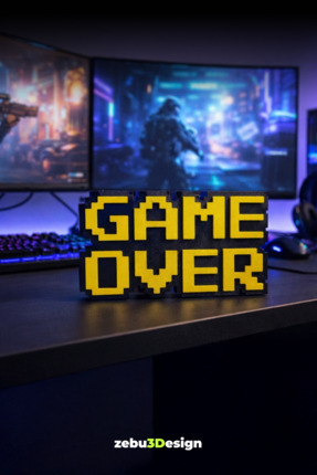 Retro Game Over Kabartmalı Dekoratif Obje Sarı Siyah | Masaüstü ve Duvar Süsü | Oyun Temalı Hediye Image 0