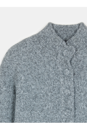 60995 Dik Yaka Düğmeli Triko Hırka-Füme M. Image 6