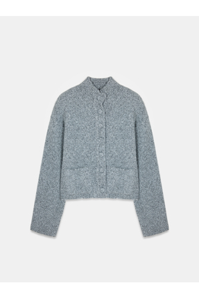 60995 Dik Yaka Düğmeli Triko Hırka-Füme M. Image 4