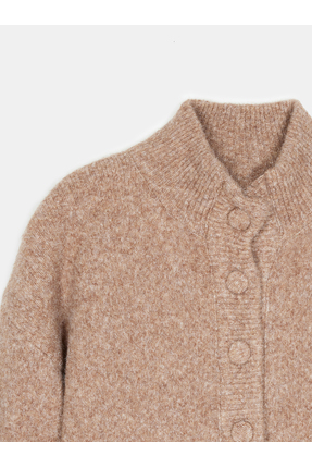 60995 Dik Yaka Düğmeli Triko Hırka-K.Bej Me. Image 6
