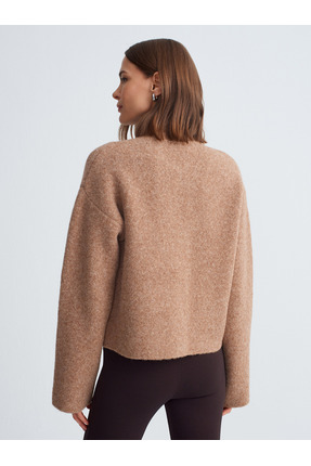 60995 Dik Yaka Düğmeli Triko Hırka-K.Bej Me. Image 1
