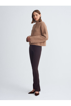 60995 Dik Yaka Düğmeli Triko Hırka-K.Bej Me. Image 3