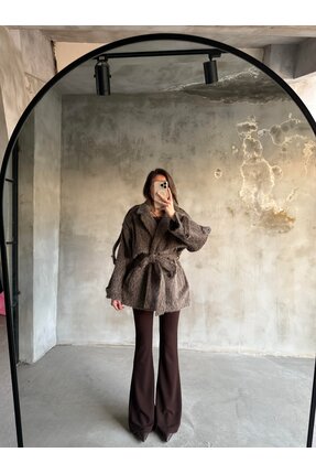 Kahverengi Kuşaklı Kürk Kaban Image 1