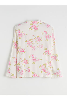 Ekru Gömlek Yaka Çiçekli Kadın Pijama Takım Image 6