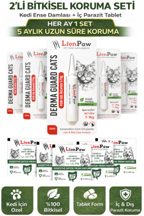 2'li Set Kedi Bitkisel İç Dış Anti Parazit Ense Bitkisel Damla Seti - 5 Damla 5 Tablet Image 0