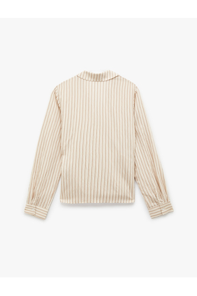 Uzun Kollu Aksesuarlı Yandan Bağlama Detaylı Kruvaze Çizgili Gömlek Image 1