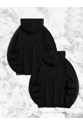 Örümcek Baskılı Sevgili Çift Kombini Kapüşonlu Sweatshirt - Hodie - Siyah Image 1