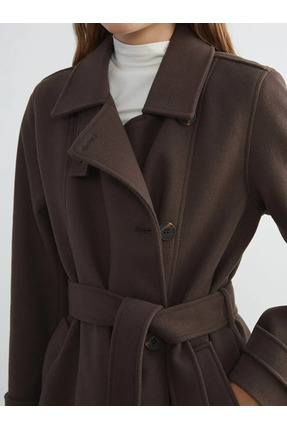 Beli Kuşaklı Kadın Kaşe Kaban Image 0