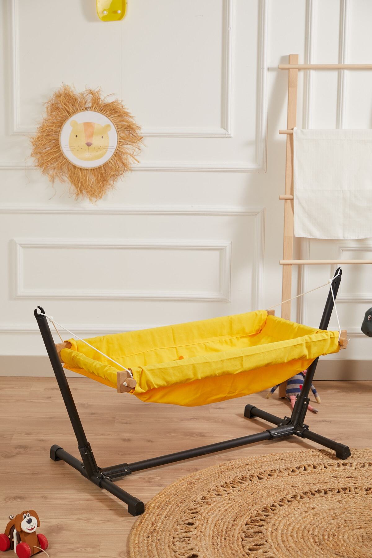 Svava Standlı Ahşap Bebek Hamak Beşik (Sarı)