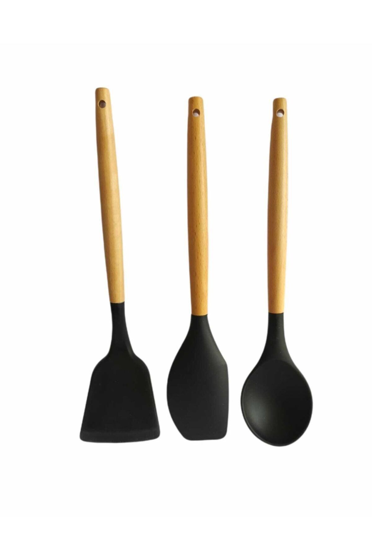 naturalife Ahşap Saplı Yanmaz Yapışmaz Silikon Spatula 3 ' Lü Set