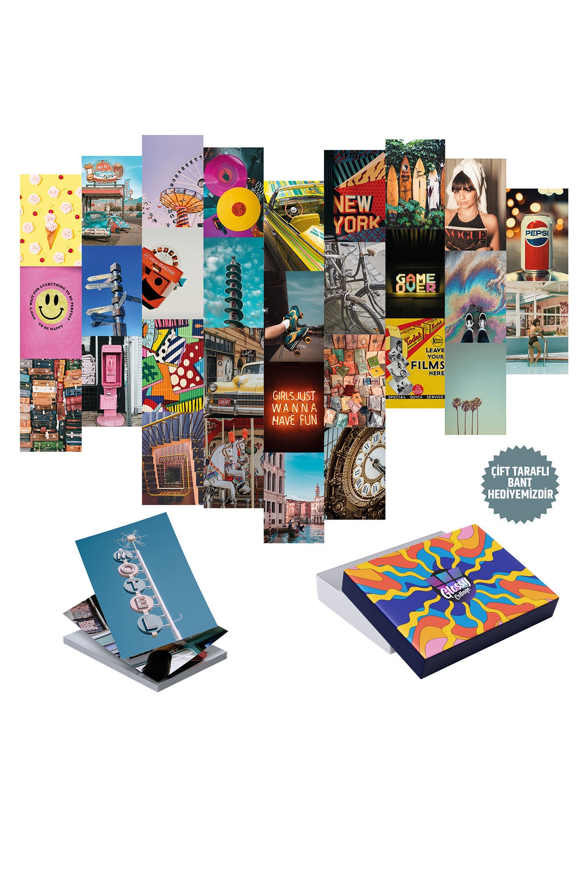 Glossy Collage Retro Vintage Duvar Posteri Kolaj Seti - 50 Adet - Estetik - Kalın Kuşe Kâğıt - 10*15cm