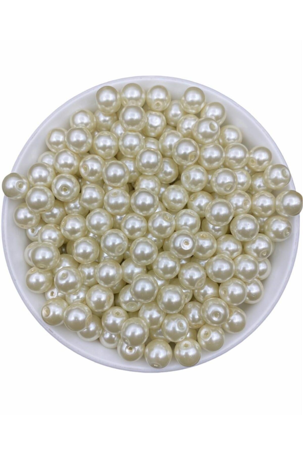 Hedef Bijuteri 50 Gr 10mm Krem Cam Inci Boncuk ,takı Yapım Boncuğu (50gr, 40 Adet )