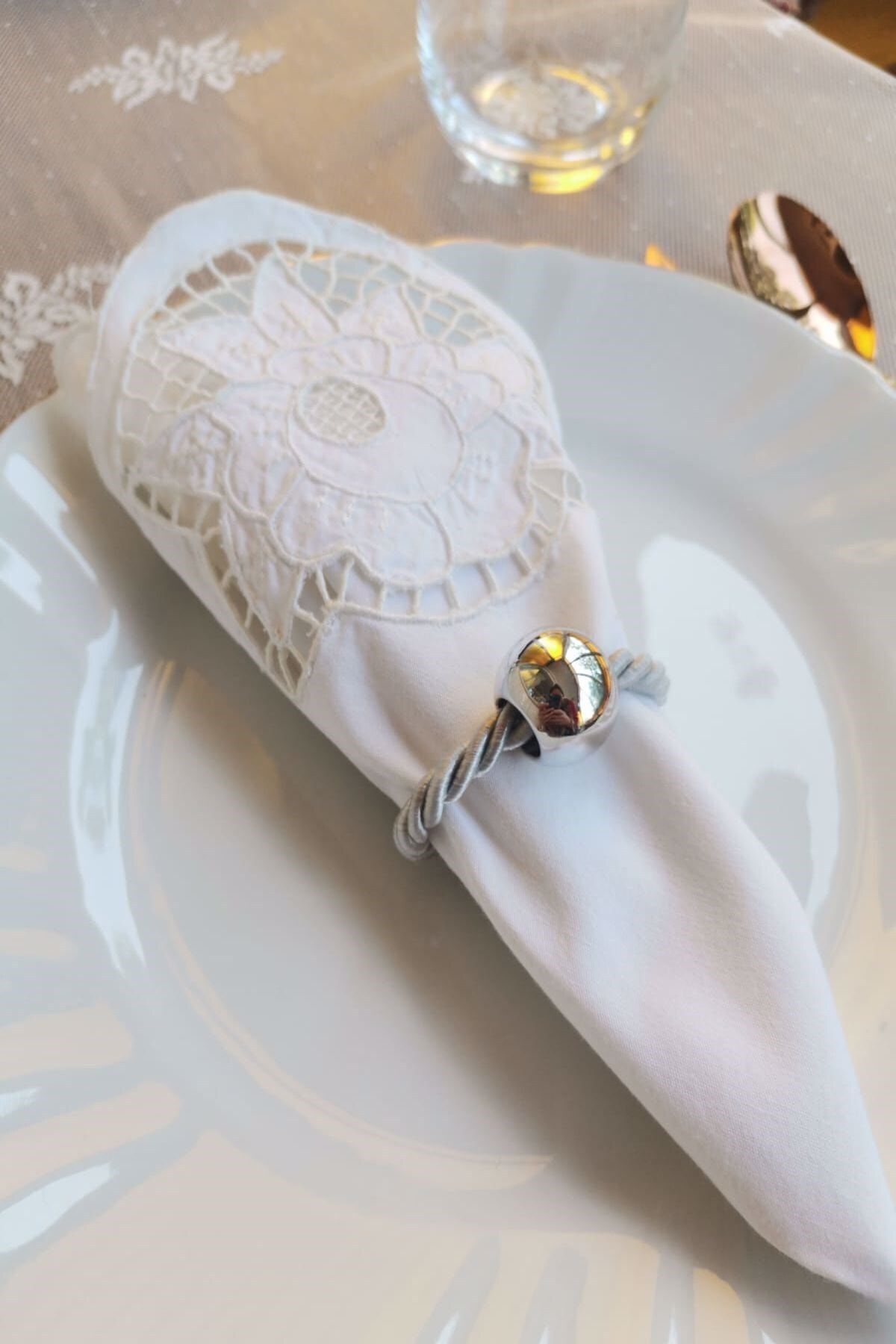 ESanat Evi 6 Adet Burgu Halatlı Gümüş Boncuklu Peçete Yüzüğü
