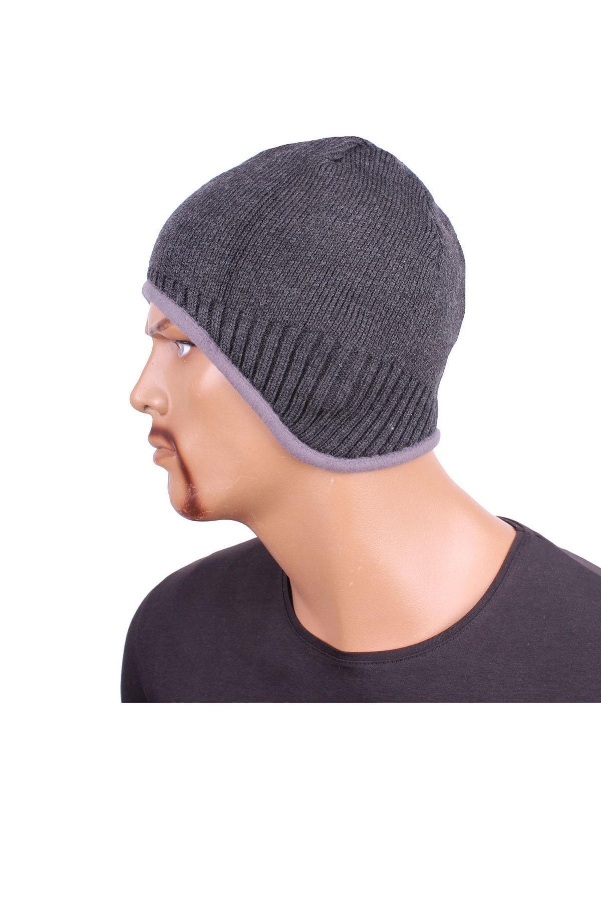 Premium ONLY Unisex Içi Polar Kulaklı Kışlık Bere Şapka Tek Beden One Size Gri Renk