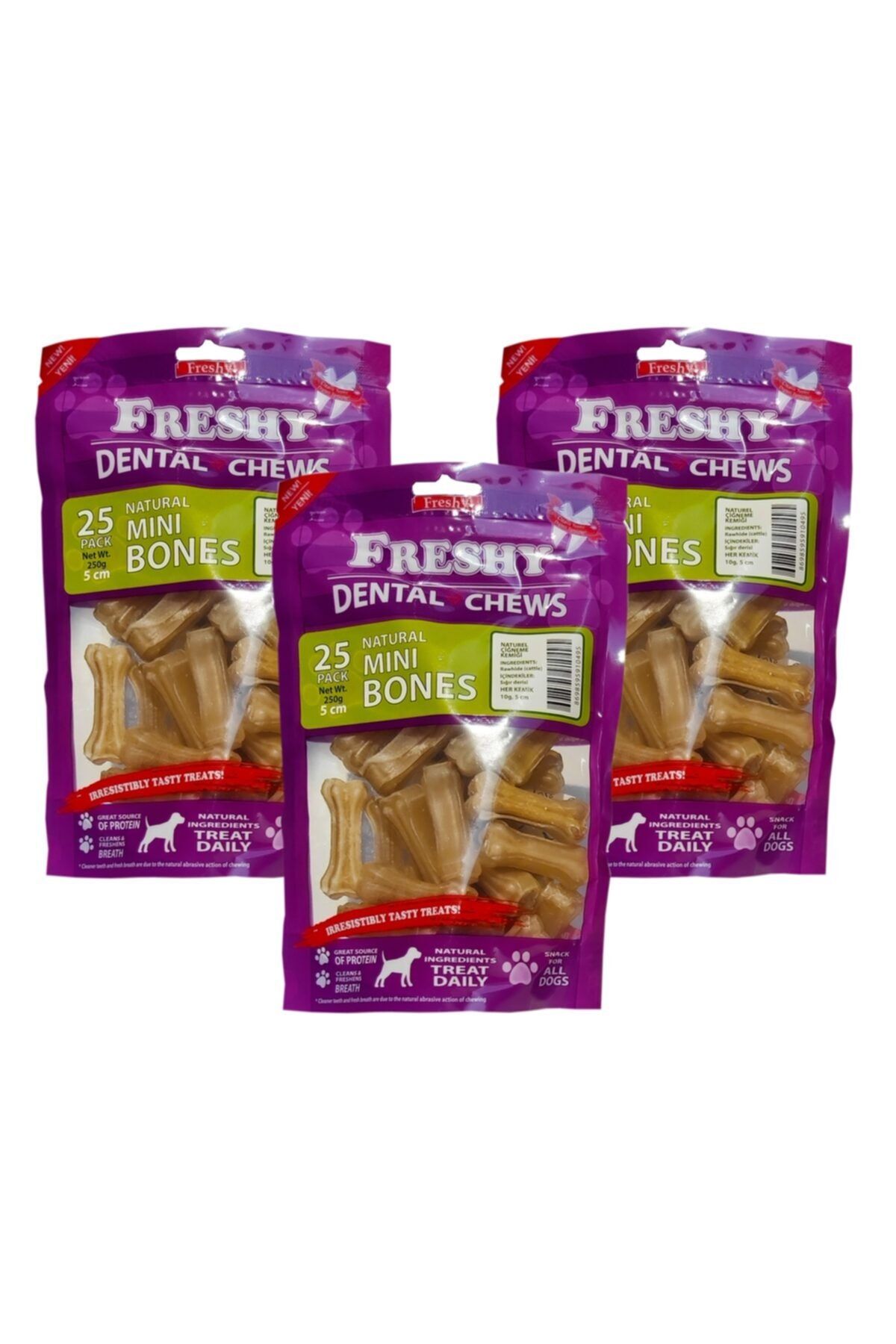 Freshy Dental Natürel Pres Köpek Kemirme Kemiği - Üçlü Set- 5 Santim - 75'li Paket - 750 Gram
