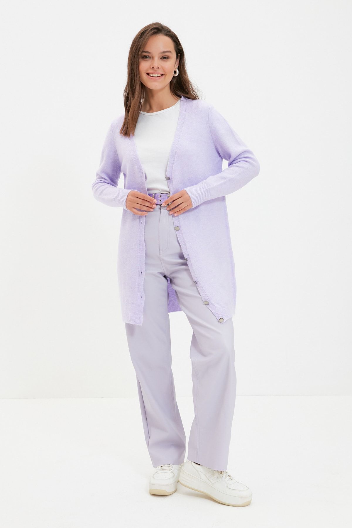 Trendyol Modest Lila V Yaka Uzun Triko Hırka TCTAW22HI0398