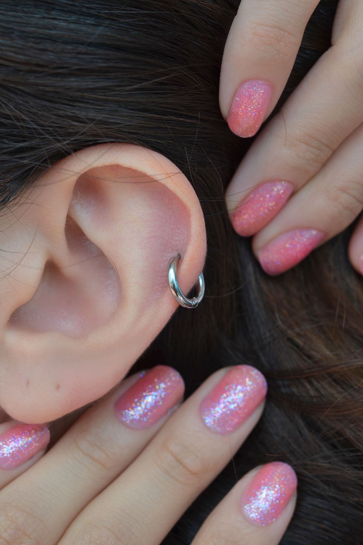 Sacce Scarves&Accessories Gümüş Renk Çelik Düz Halka Piercing Helix Kıkırdak Küpesi