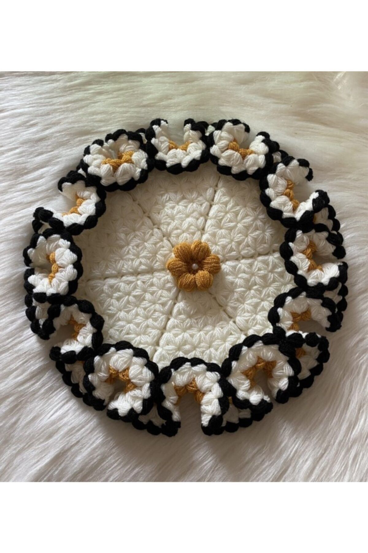 Kartopu Lif Siyah Kenarlı Çiçekli El Örgüsü Banyo Lifi 28 cm