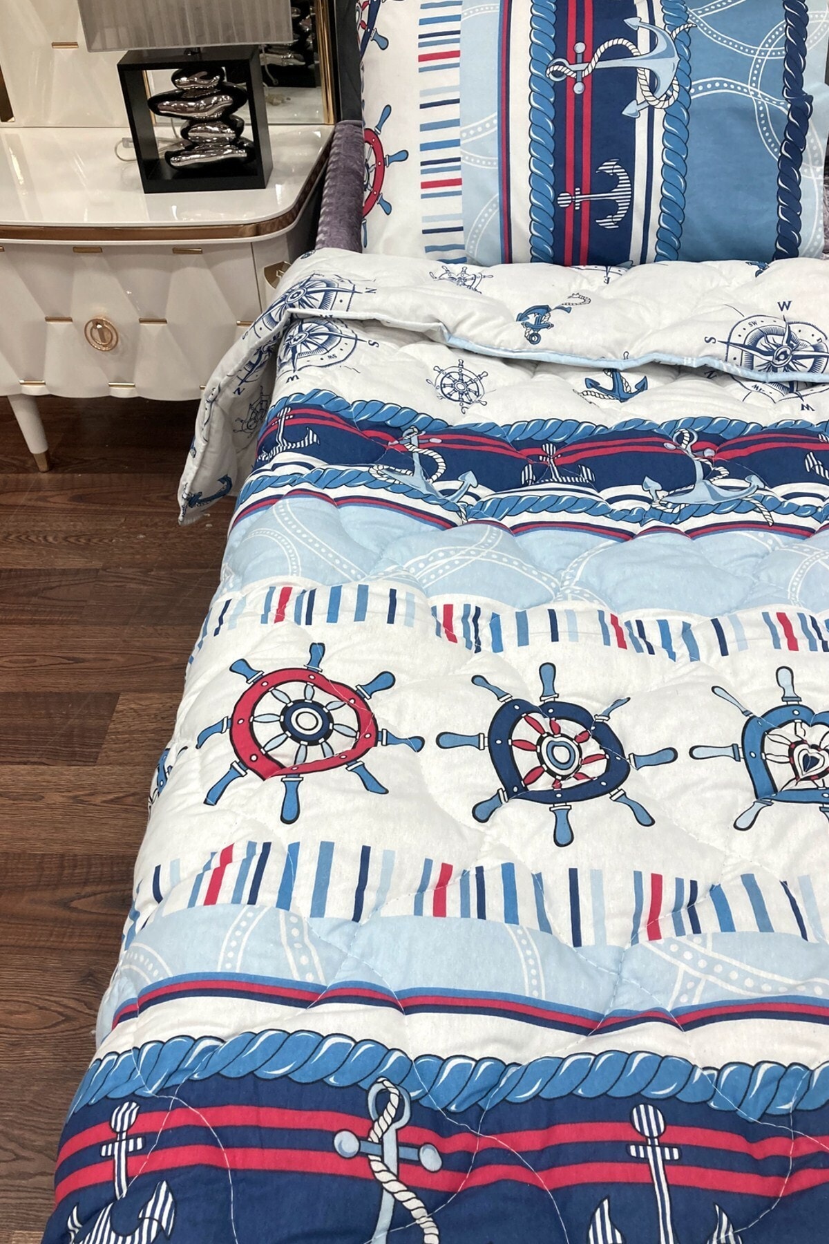 Örtü Tekstil Denizci Uyku Seti Lüks Ranforce Kumaş Tek Kişilik 165x215 Yapay Yün