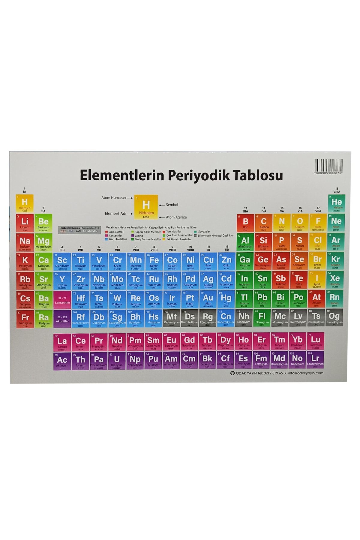hiçdurmaal Renkli Kaliteli Baskılı A4 Boyutunda Elementlerin Periyodik Tablosu 1 Paket 10lu
