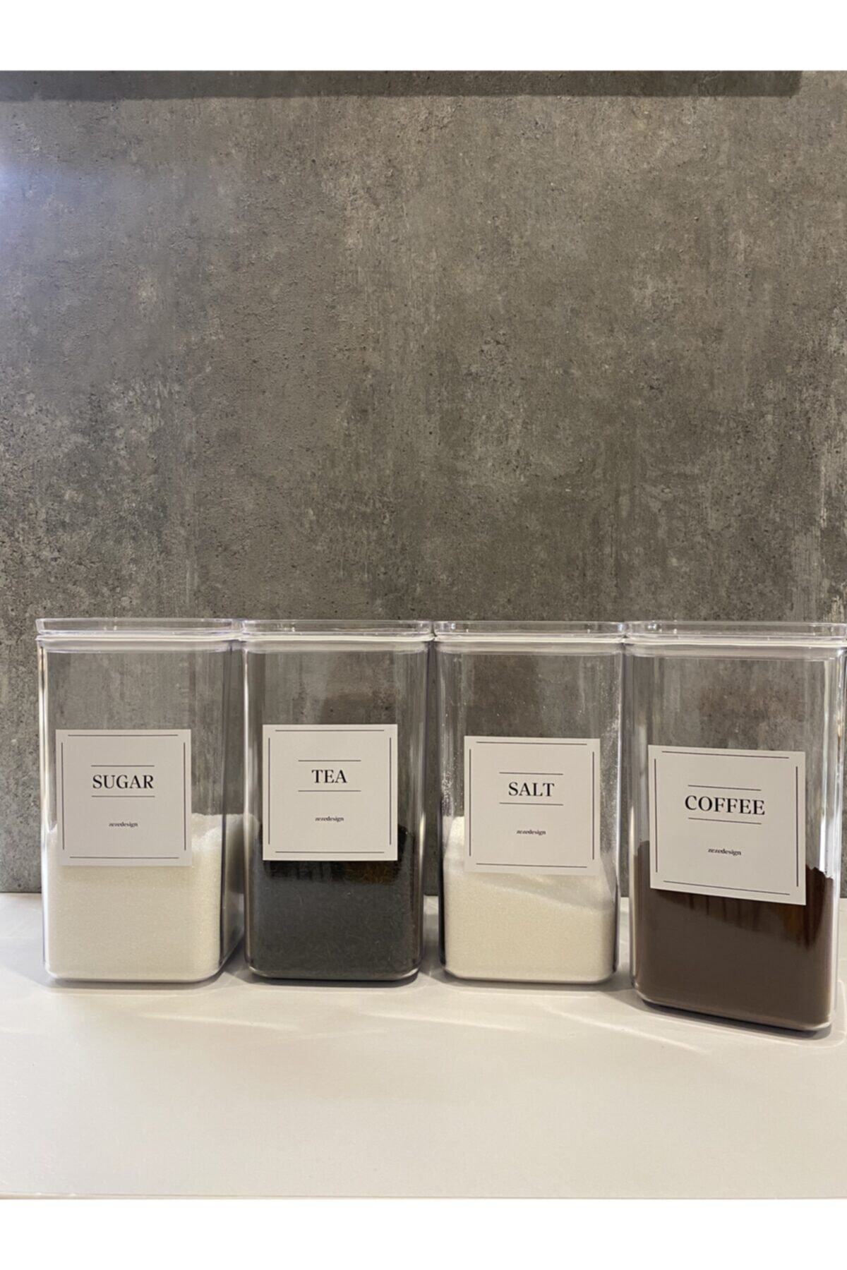 zezedesing 4'lü Çay,şeker,kahve,tuz Mika Saklama Kabı 1500ml