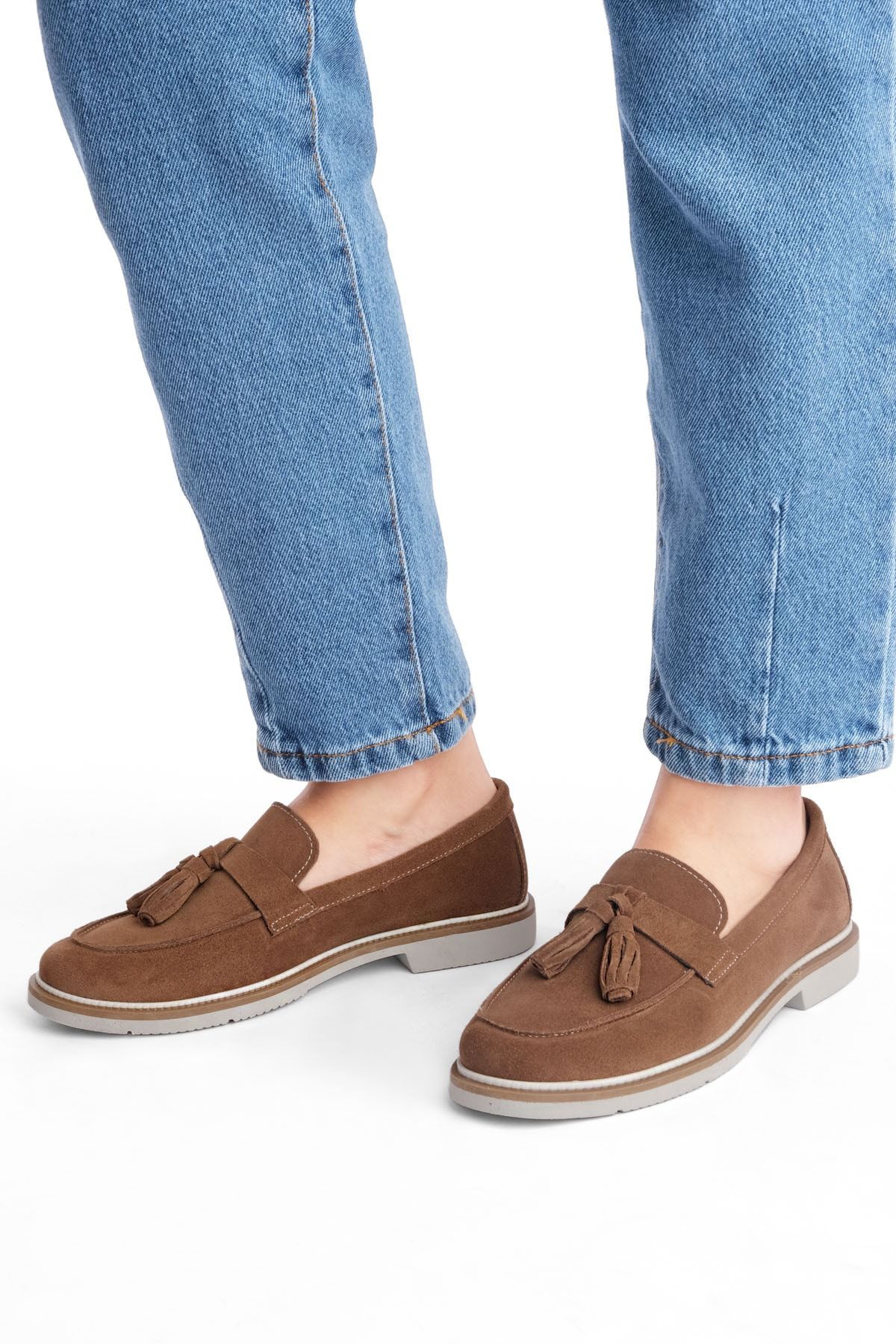 Marjin Teksa Kadın Hakiki Deri Comfort Loafer Ayakkabı Taba Süet