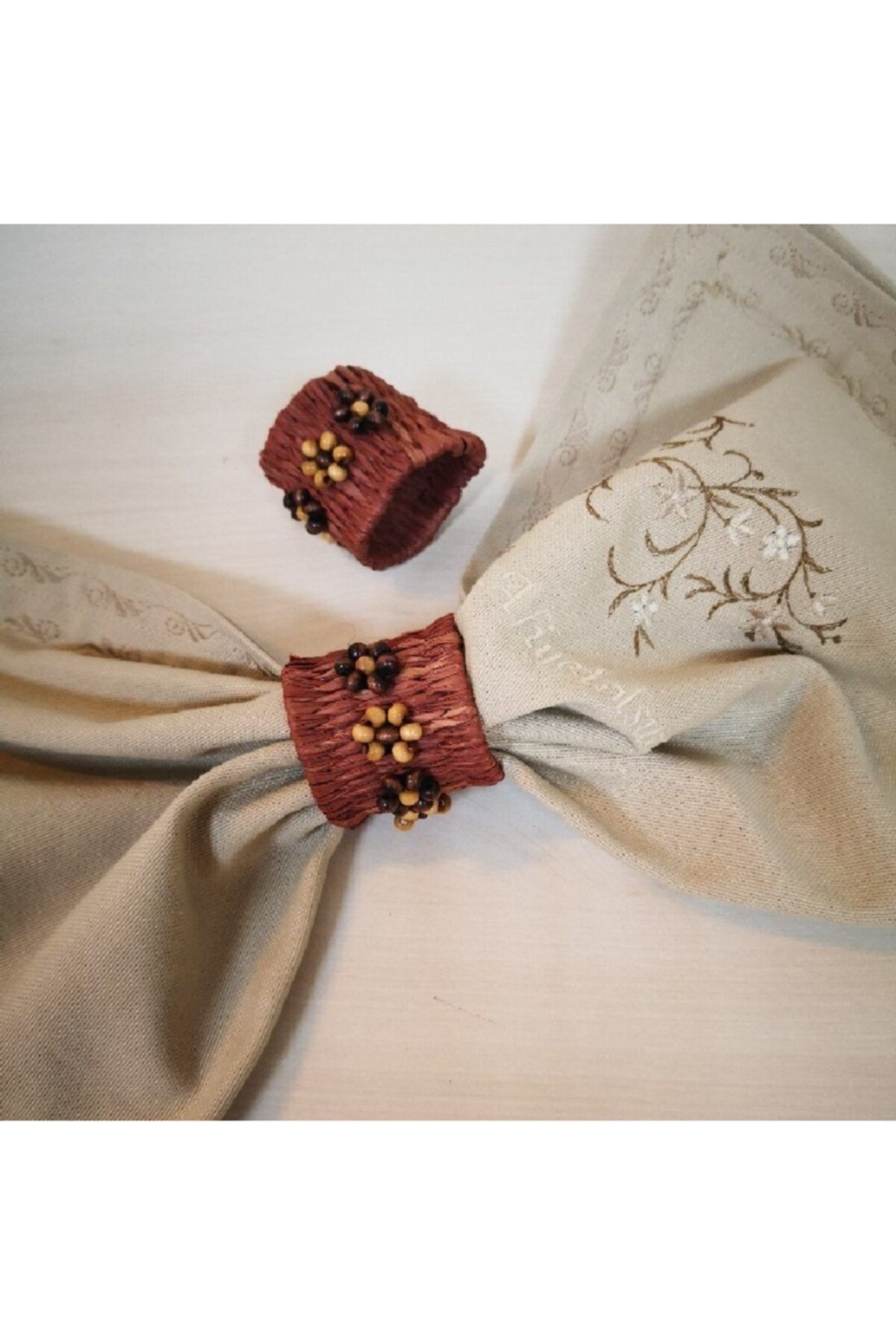 İHR İthal Şık Tasarımlı 2'li Peçete Halkaları, Raffia Pearl Brown